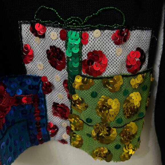 Vintage Michael Simon Womens Christmas Knit Sweater Large Sequin Presents Gifts - Picture 6 of 10